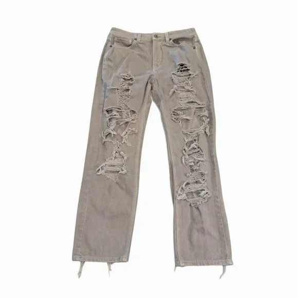 AE Jeans Women’s Distressed Mom Jeans Relaxed Tapered Cream Size 8 4597 - Picture 1 of 11